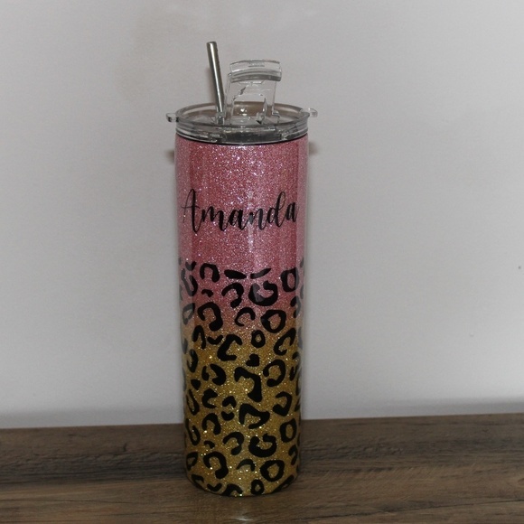 Other - Amanda Personalized Glitter Epoxy Skinny Tumbler 20oz Custom Tumbler Leopard